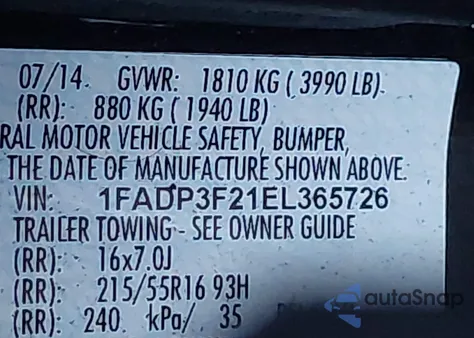 2014 Ford Focus Se from USA, damaged, VIN 1FADP3F21EL365726